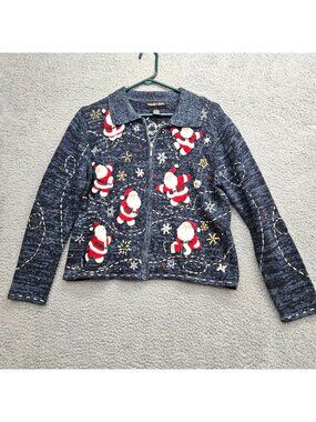 Vintage Womens Knit Christmas Sweater Santa Snowflakes Size P/M Cottagecore